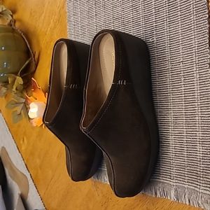 Clogs Dark Green Suede Slip On Mules